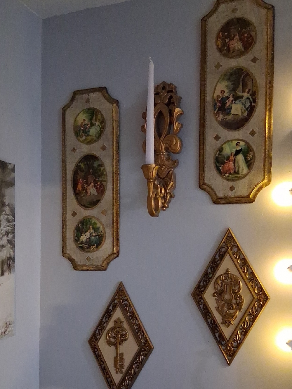 Vintage Pair of Framed Decorative Panels with Gilt Trim - Picture 8 of 8